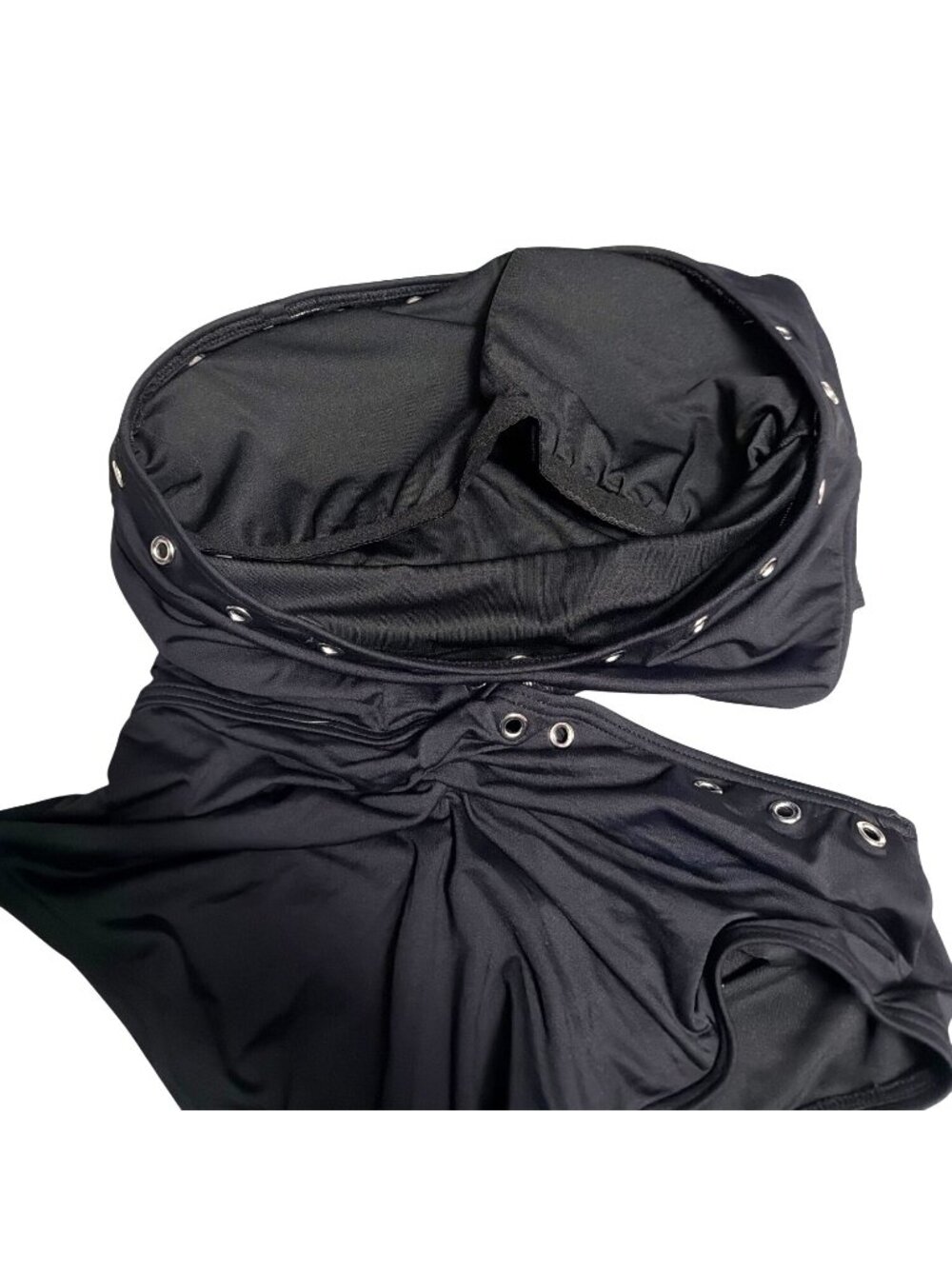 Michael Kors Black One-Shoulder Grommet-Detail Cutout Swimsuit Size 10 One piece - Picture 4 of 5